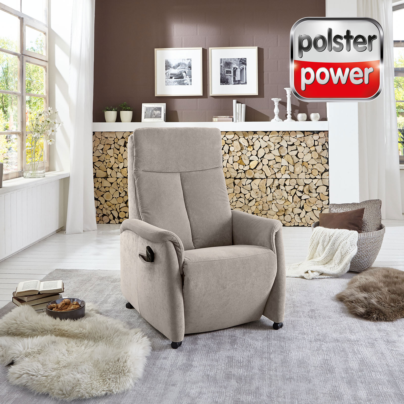 polsterpower TV-Sessel - mandel - mit Motor und Aufstehhilfe