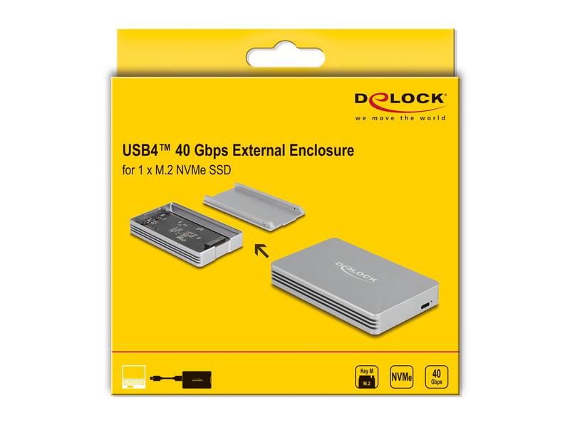 Delock Externes Gehäuse M.2 NVMe USB4 40 Gbps M.2 Delock USB4 40 Gbps Gehäuse für 1 x M.2 NVMe SSD – werkzeugfrei