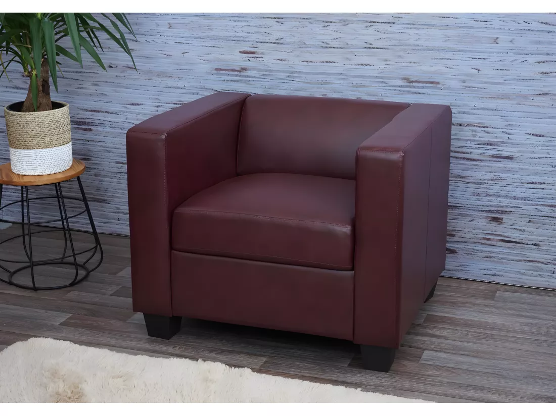 Fauteuil lounge Lille, similicuir, rouge-brun