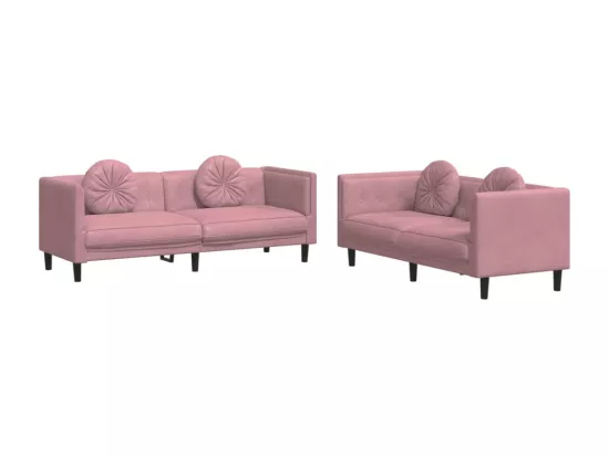 Ensemble de canapés 2 pcs avec coussins rose velours