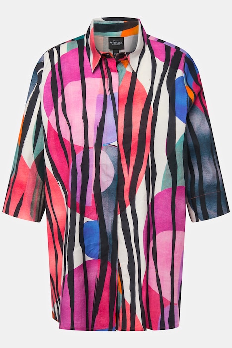 Hemdbluse, Leinenmix, Hemdkragen, 3/4-Arm