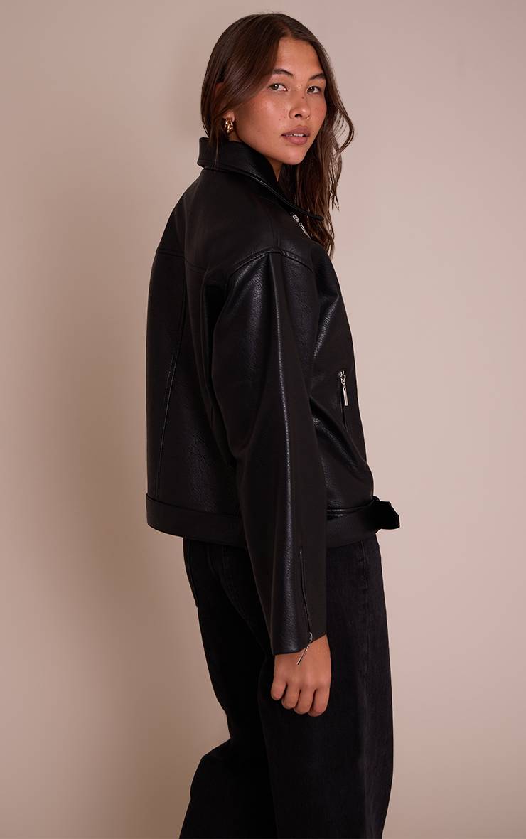 Noir Veste Style Motard Oversize En Synthétiquecuir