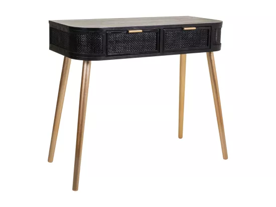 Console en bois et treillis laqué noir 88x42x78h