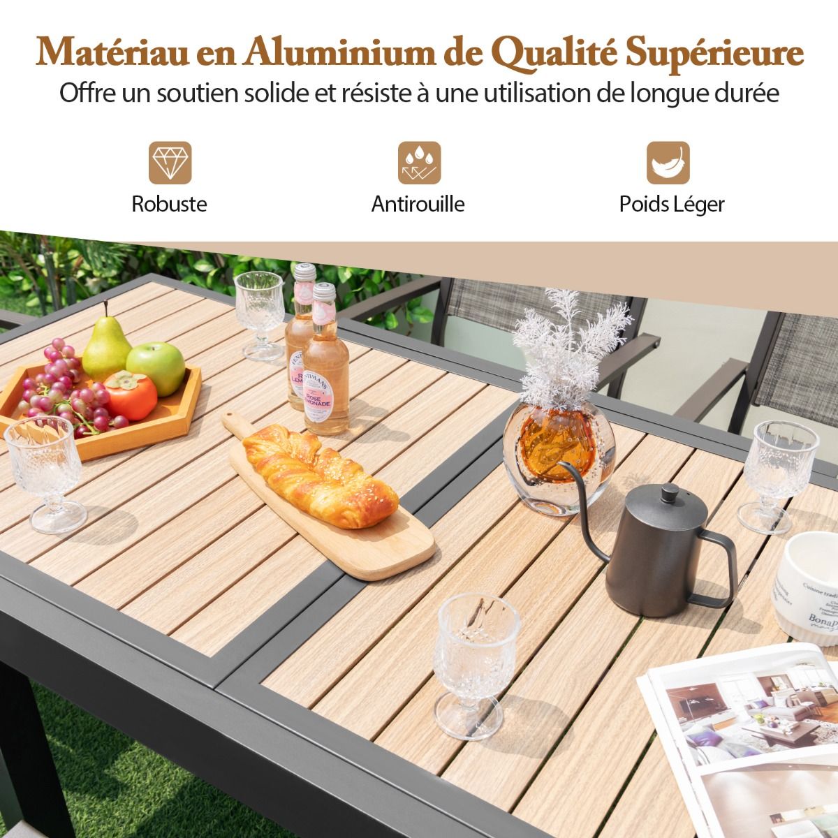Table de Jardin Extensible en Aluminium Ajustable de 80 à 160 CM Table à Manger Extérieure Rectangulaire pour 4-6 Personnes Naturel - Lidl-Manfred