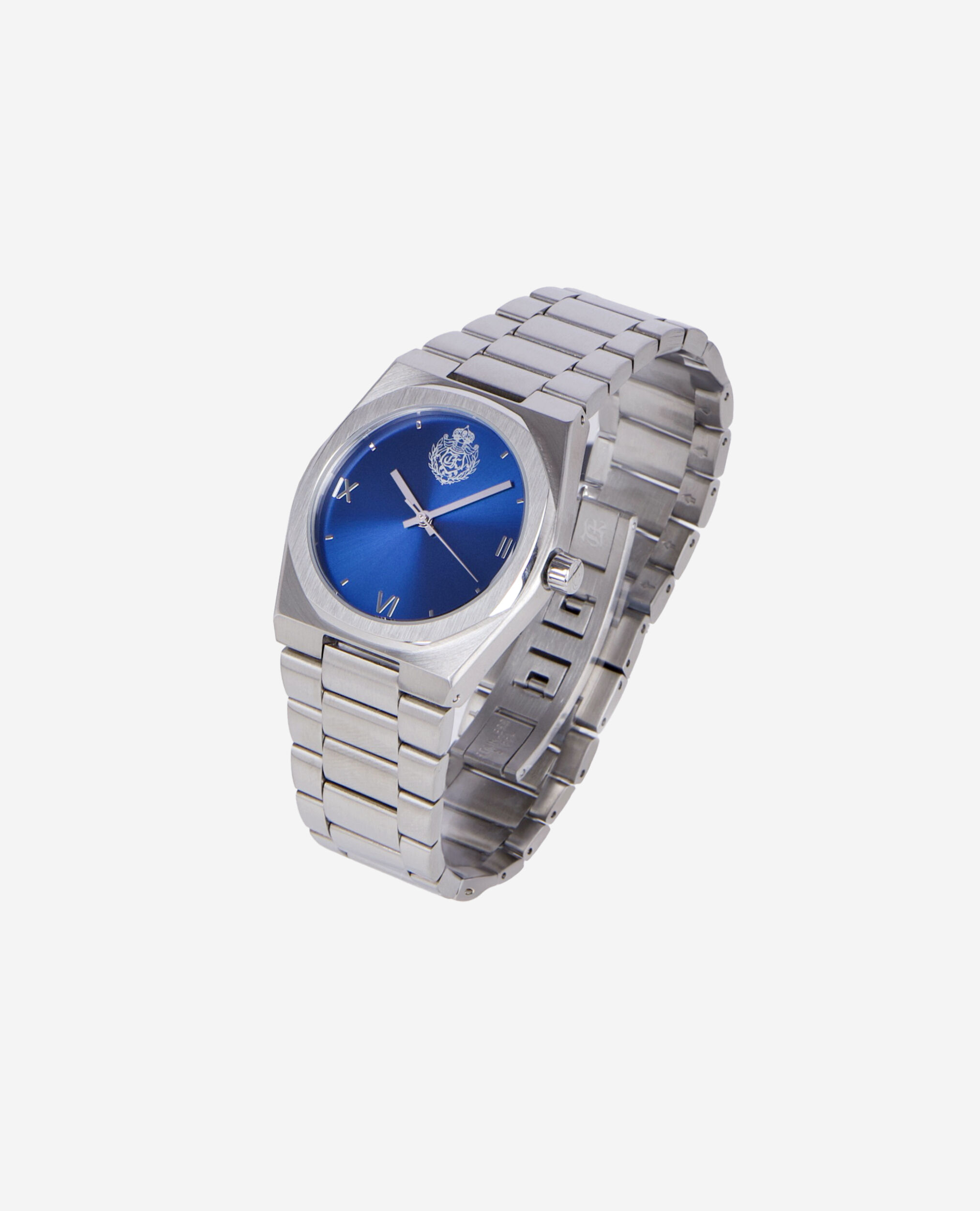 Montre avec Blazon argentée cadran bleu