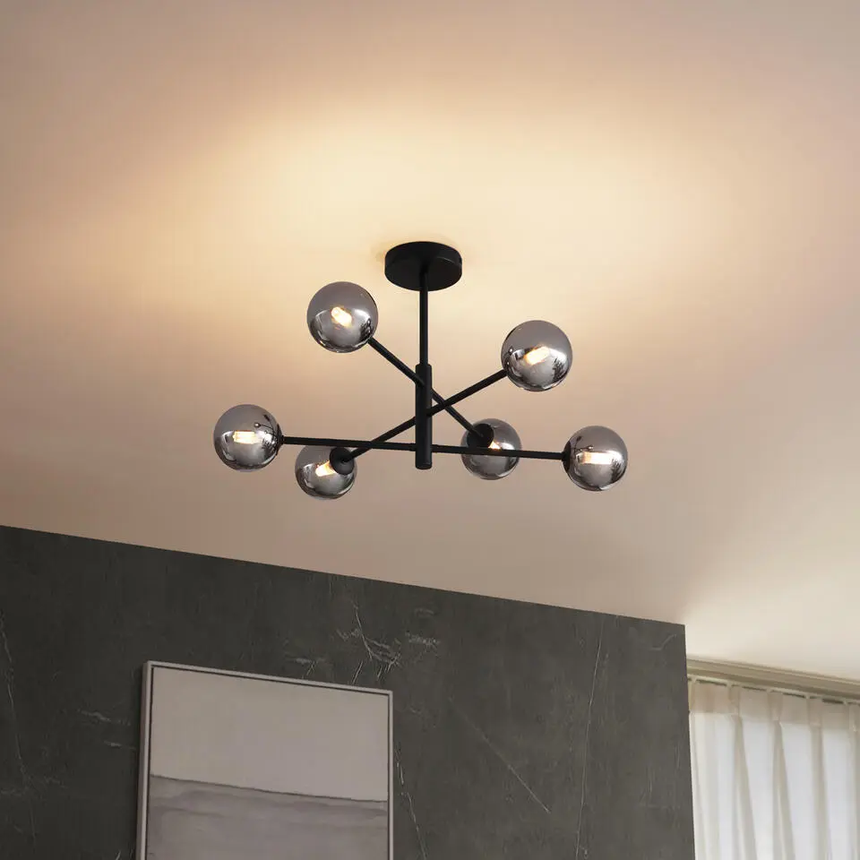 Qazqa plafondlampen ryan zwart g9