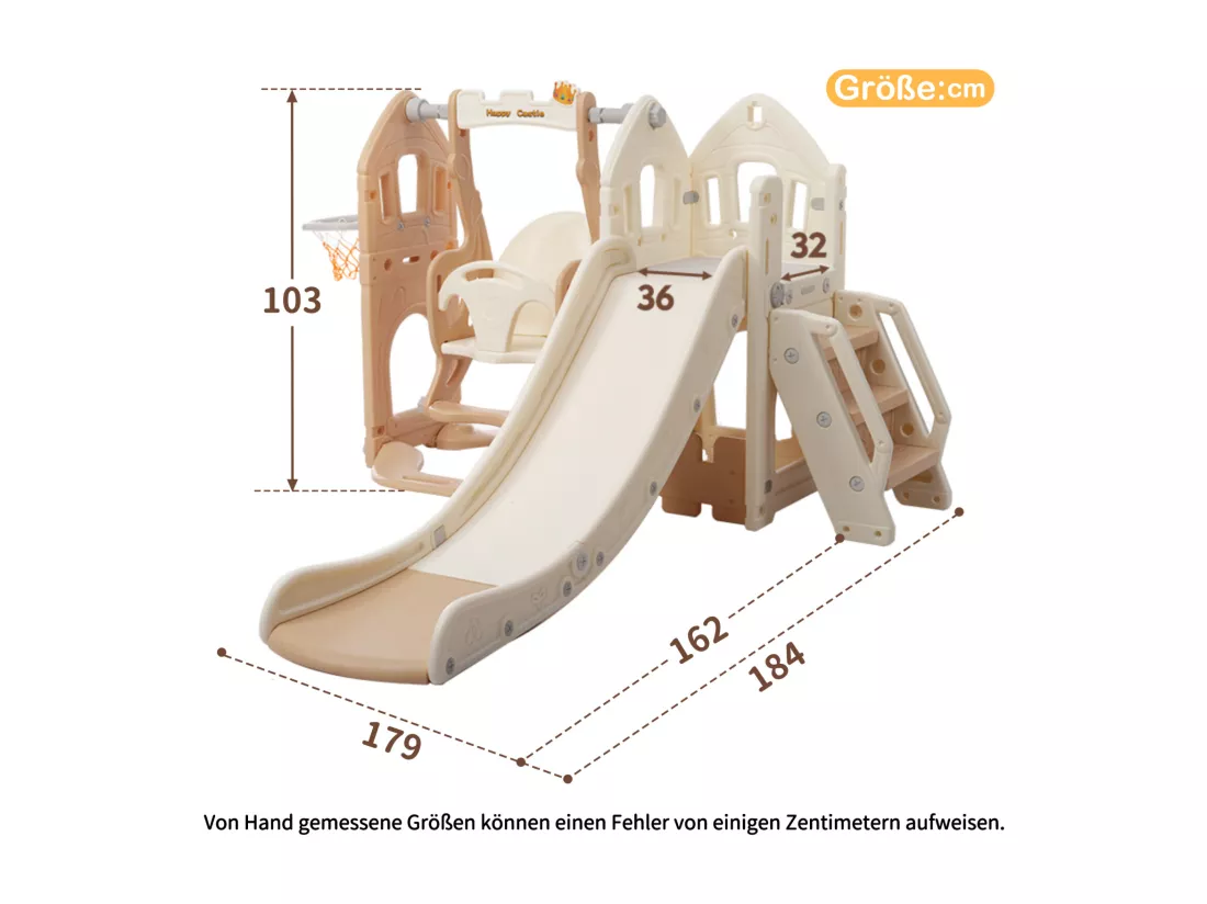 Toboggan en PP 5 en 1 pour enfant 3-8ans, balançoire, toboggan, escalade, espace de rangement, cadre de basket-ball, rose antique
