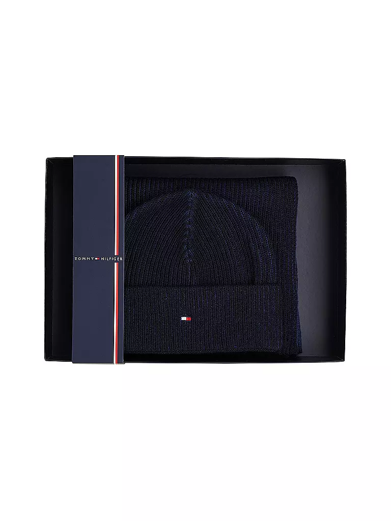 TOMMY HILFIGER Geschenkset Mütze und Schal blau