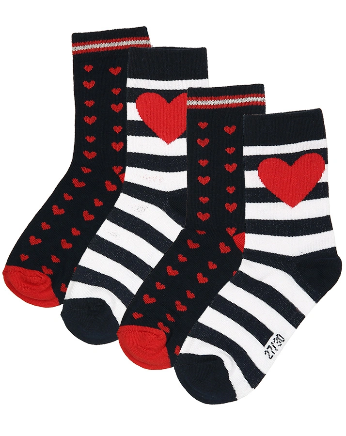 Socken HERZ 4er-Pack in rot/dunkelblau