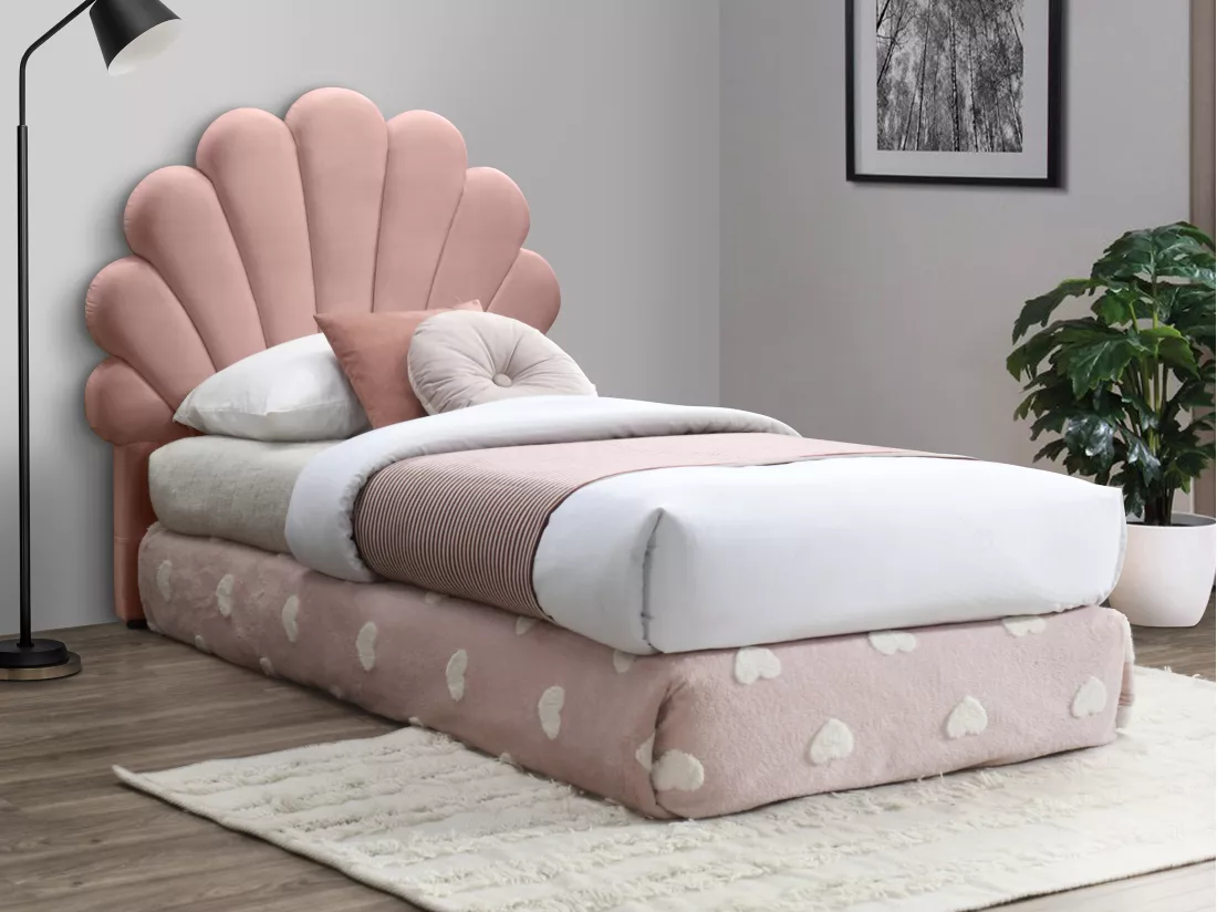 Tête de lit coquillage - 90 cm - Velours - Rose - MOANA