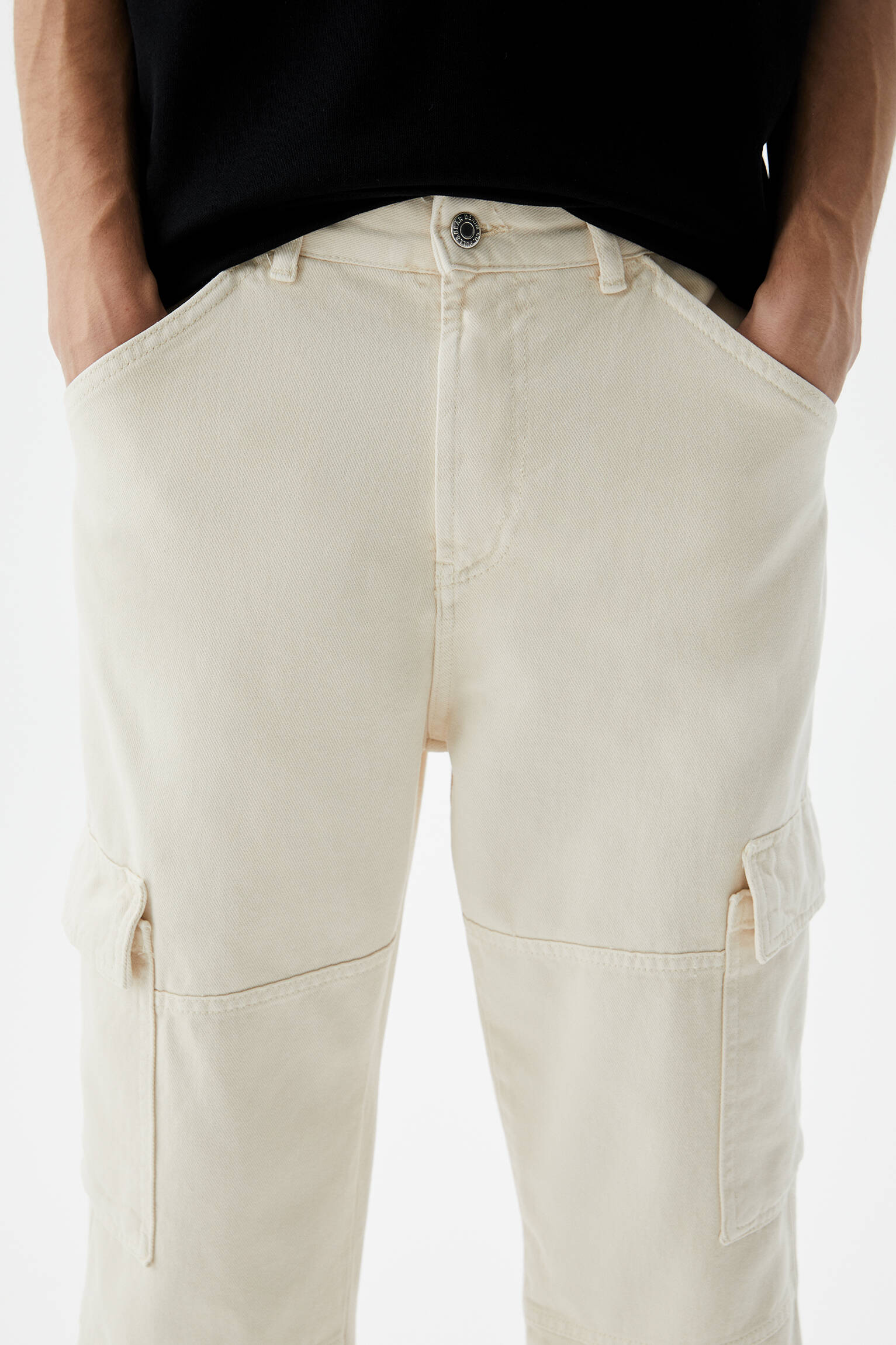 Calça cargo de perna larga - cor natural