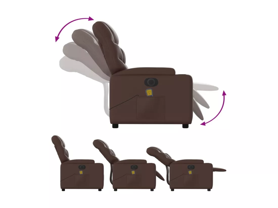 Fauteuil massant inclinable électrique marron similicuir