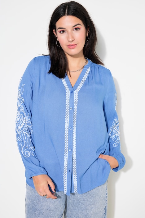 Bluse, Loose Shape, Stickereien,