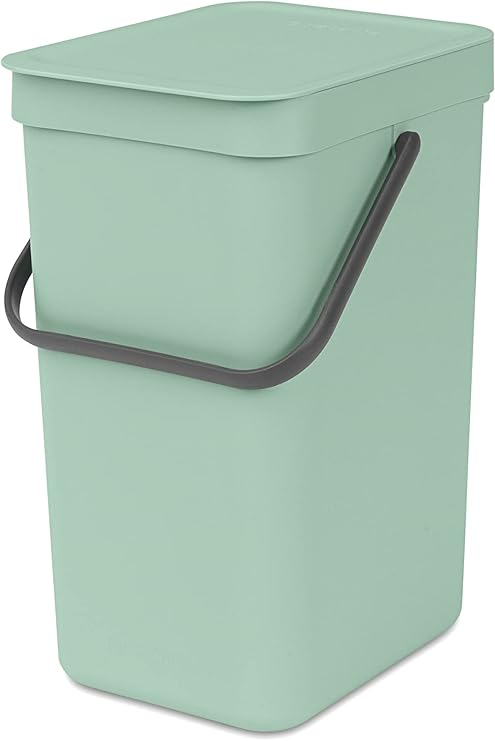 Brabantia Afvalbak met Open Blijft Deksel, 12 Liter, HxBxD 35 x 20 x 24,9 cm, Kunststof, Jade