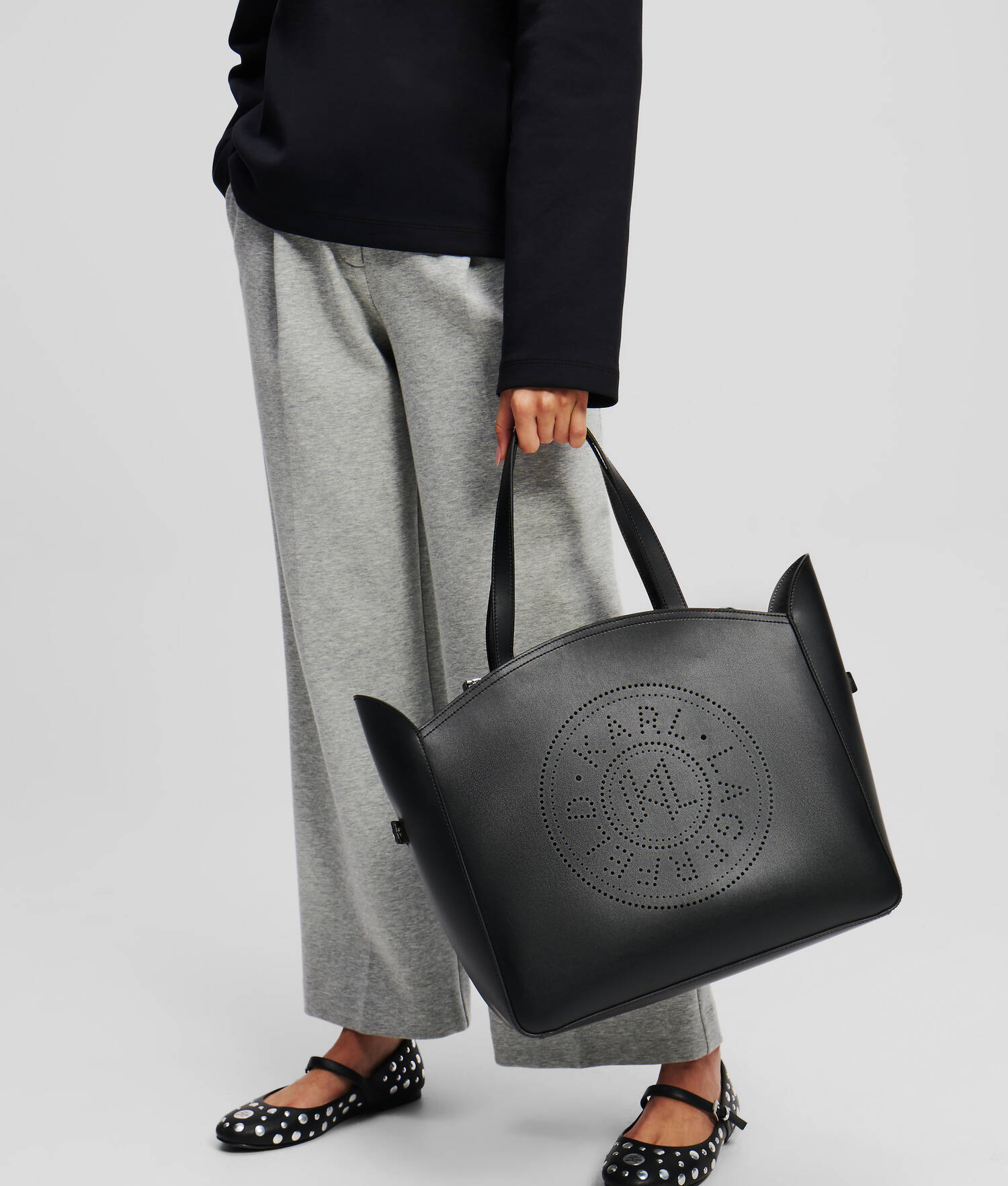 SAC CABAS PERFORÉ K/CIRCLE AVEC POCHETTE - Noir
