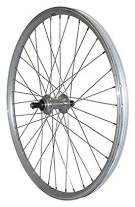 Roue vtt 24  arriere alu argent double paroi moy alu blocage roue libre 7-6v.