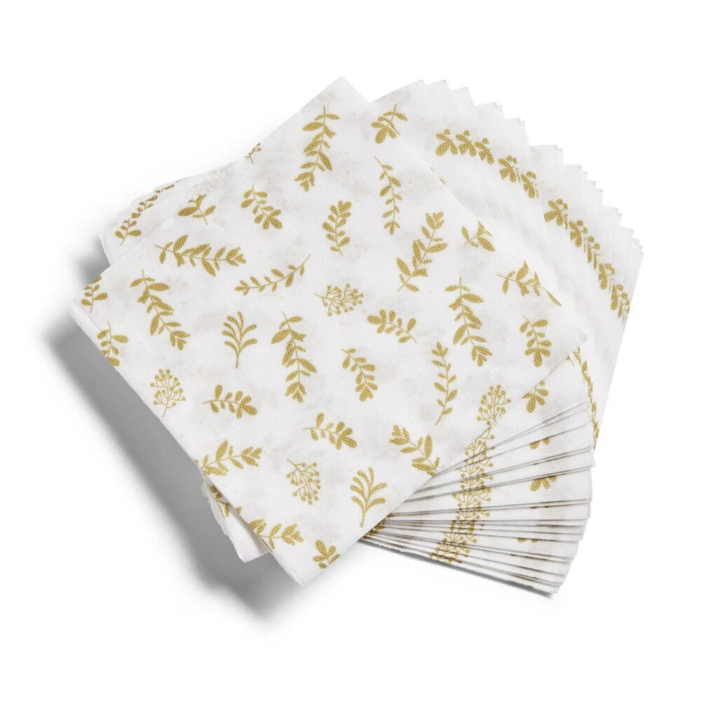 Lot de 20 serviettes en papier blanc motif confetti doré 40x40cm