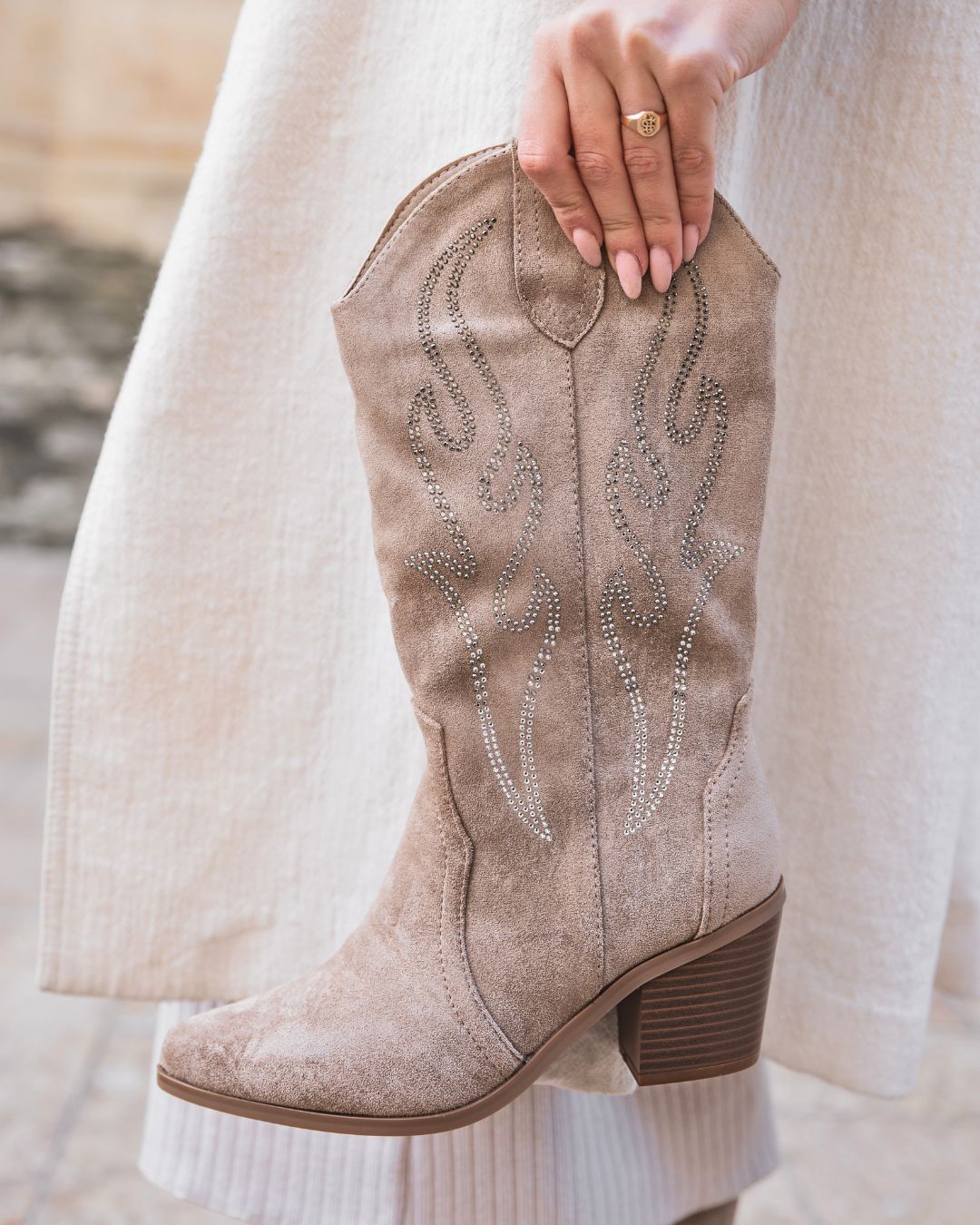 Bottes femme taupe santiags à talon - Mona