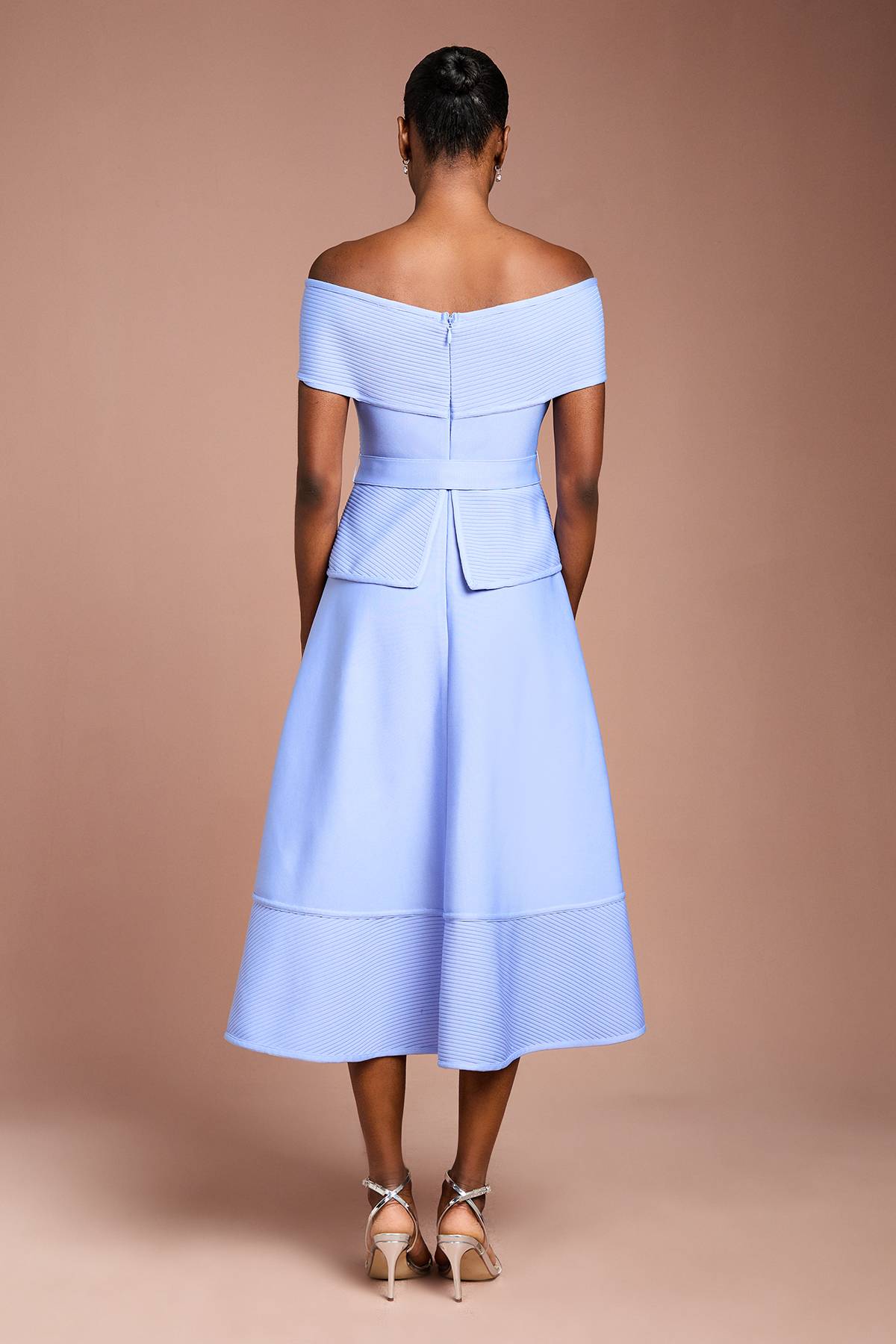 Coast Robe Midi Évasée à Bandage et Décolleté Bardot