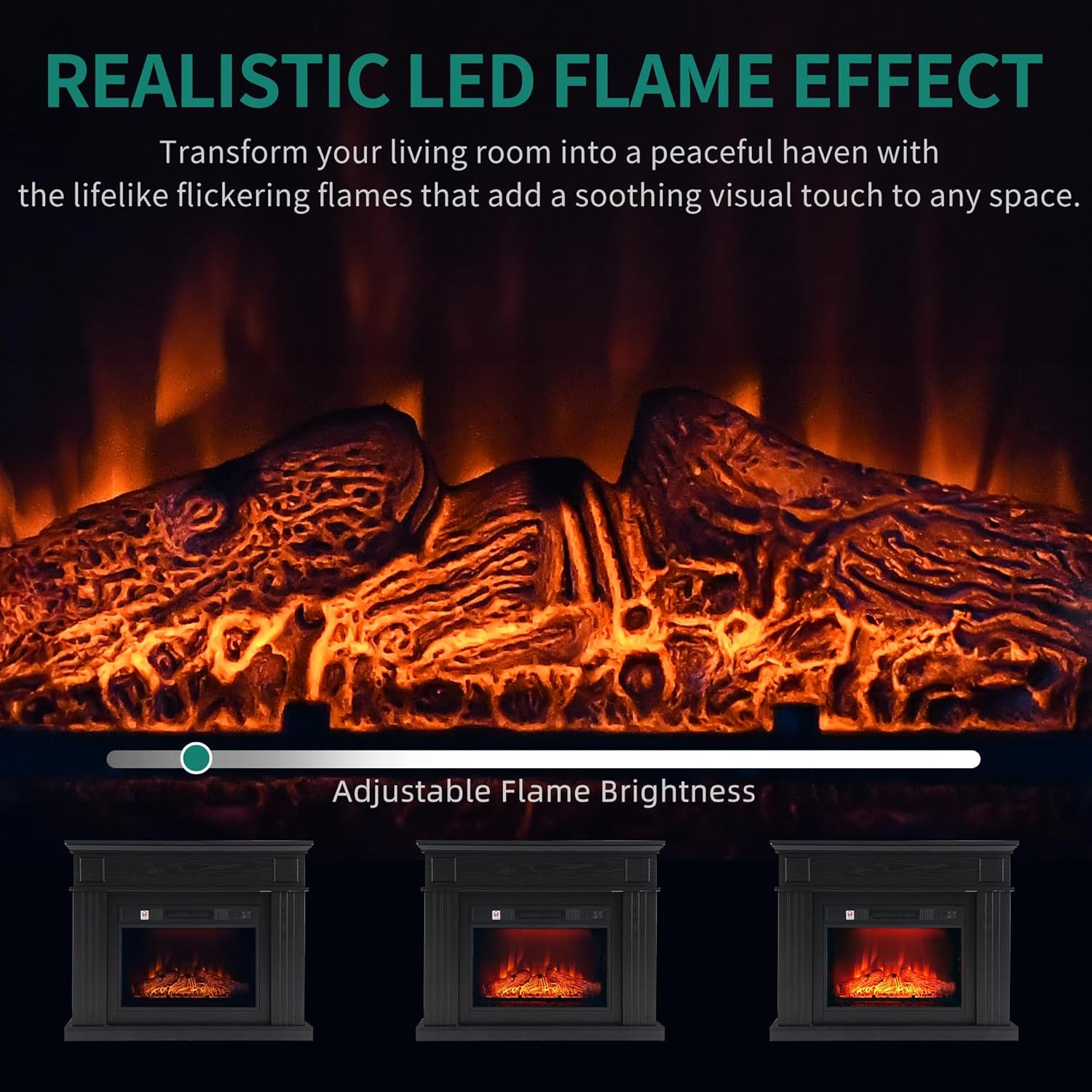 YITAHOME Elektrokamin, 23inch Realistischer 3D Flammeneffekt Erwärmungsfreistehender Elektrischer Kamin mit Timer und 24-Farb-LED-Lichtband und Fernbedienung