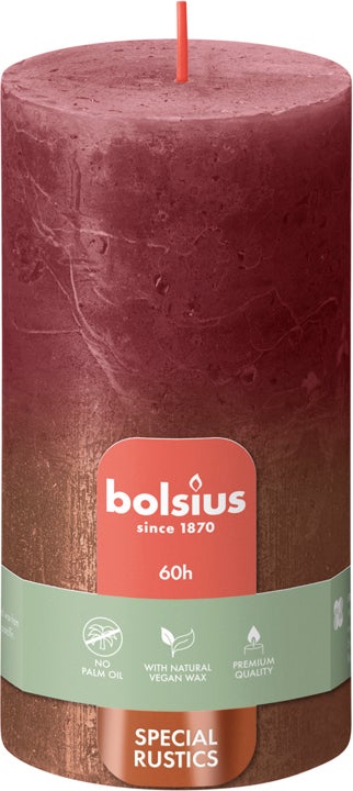 Bolsius dinerkaars Sunset rood / koper 60 uur D 6,8 H 13 cm