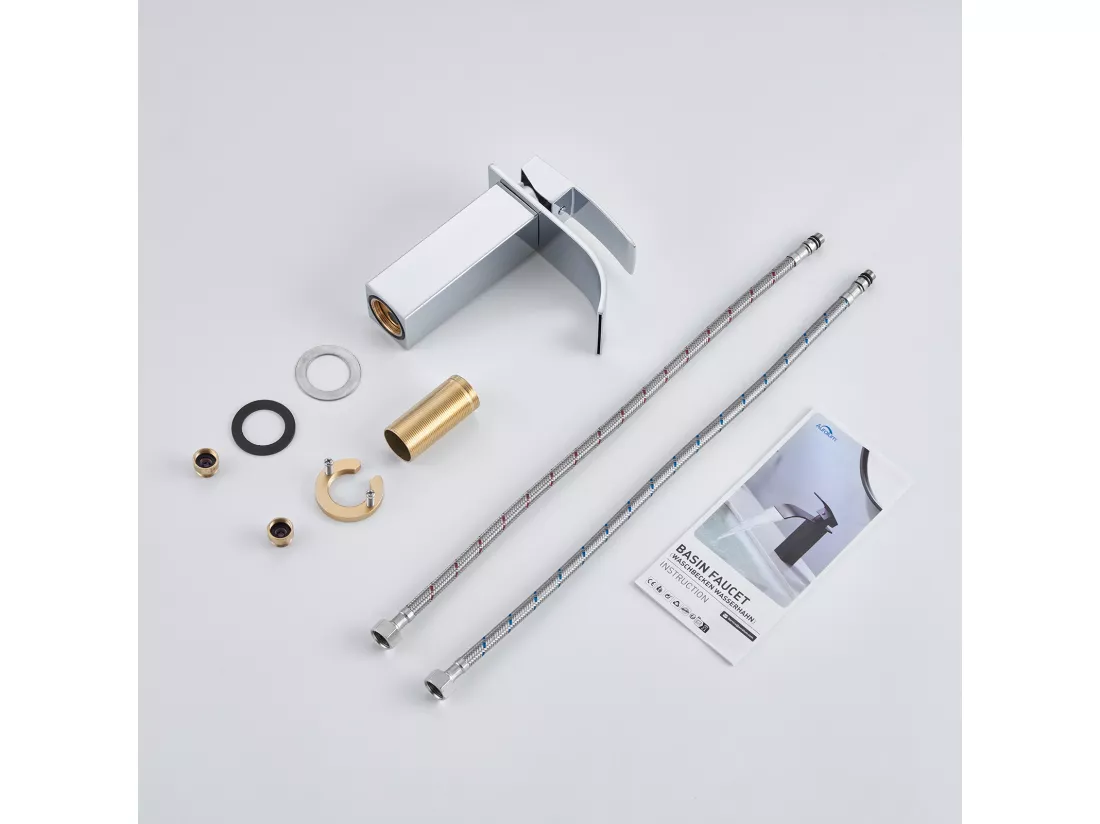 Auralum Max Robinet de Lavabo Cascade Chromé,Robinetterie de Salle Bain avec l'Eau Froide/Chaude,Mitigeur Lavabo Inox 304 de Super Qualité