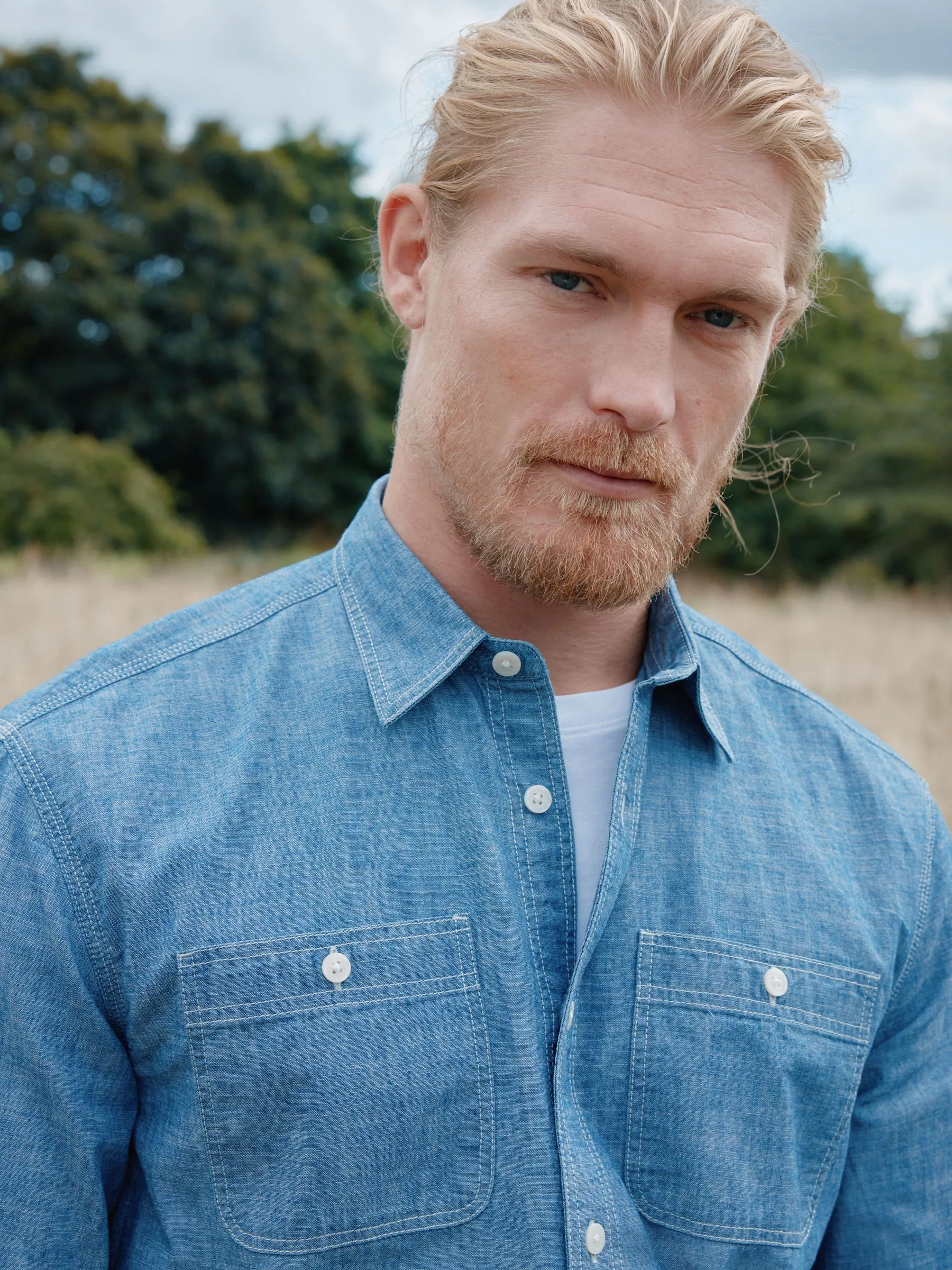 Blauw - Long Sleeve Chambray Denim 100% Cotton Shirt
