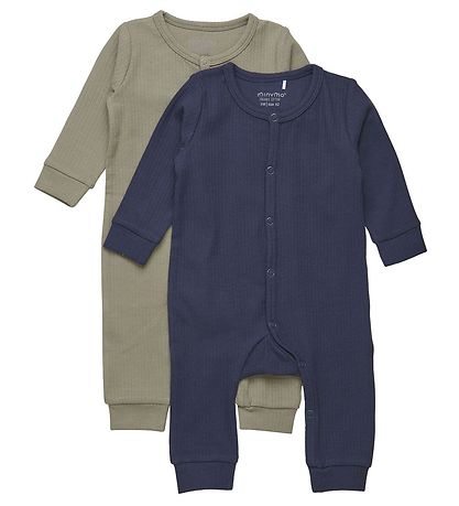 Minymo Strampler l/ä - 2er-Pack - Dark Navy
