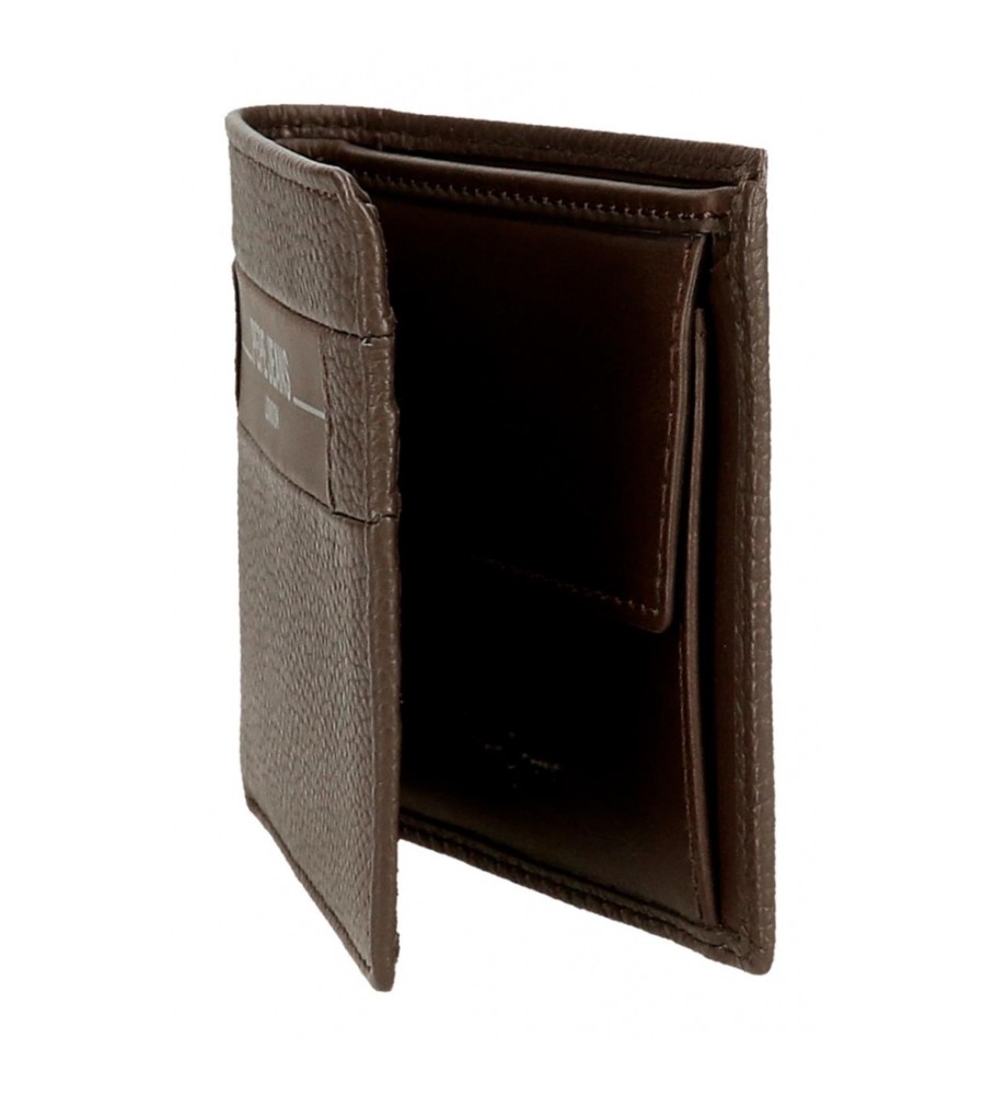 Carteira Pepe Jeans Checkbox em couro marrom
