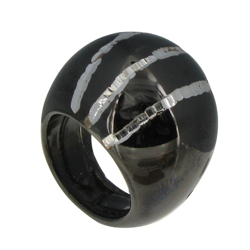 Grosse Bague Argent Noire et Trois Rayures Argent