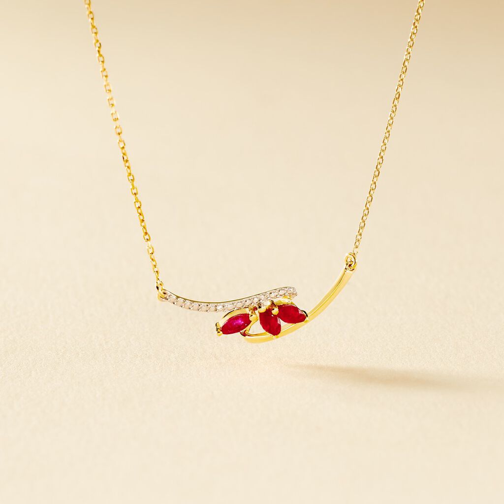 Collier Petale Or Bicolore Rubis Et Diamant