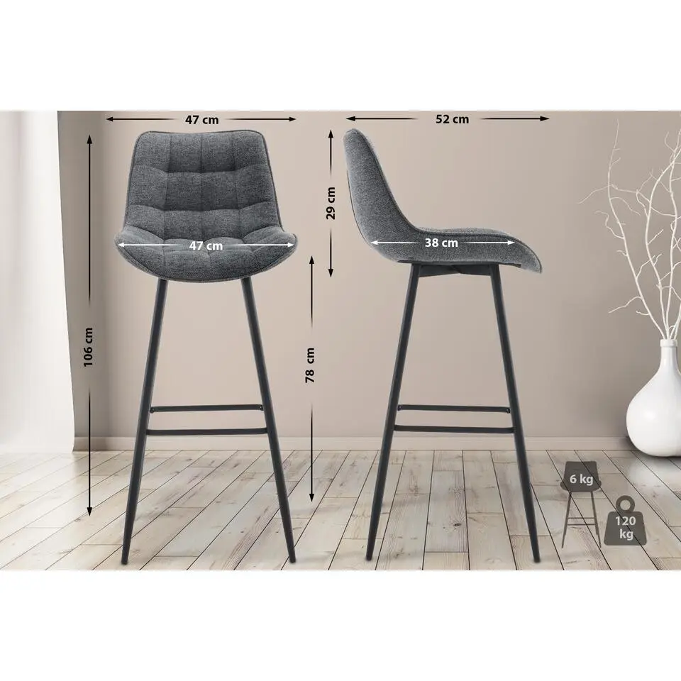 CLP Barkruk Dartford mat zwart Frame - Stof - donkergrijs