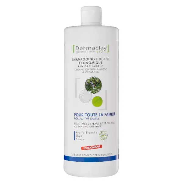 Dermaclay Shampoo e Gel de Banho Orgânico Familiar Econômico para Cuidados com os Cabelos 1L
