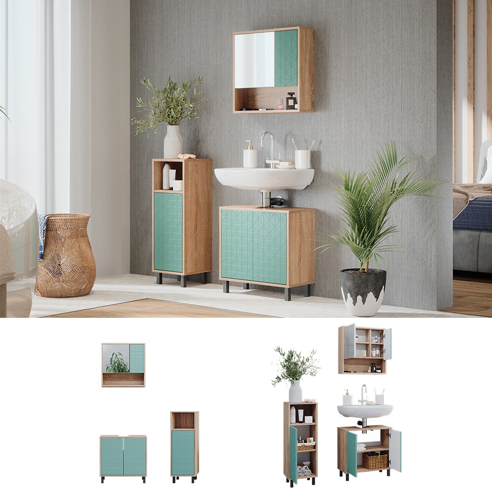 Vicco Badmöbel-Set Agasta sonoma, Badezimmerschränke 3D Optik