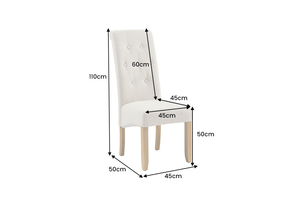 Design Stuhl CASA beige Leinen Massivholzbeine mit Zierknöpfen und Nackenrolle