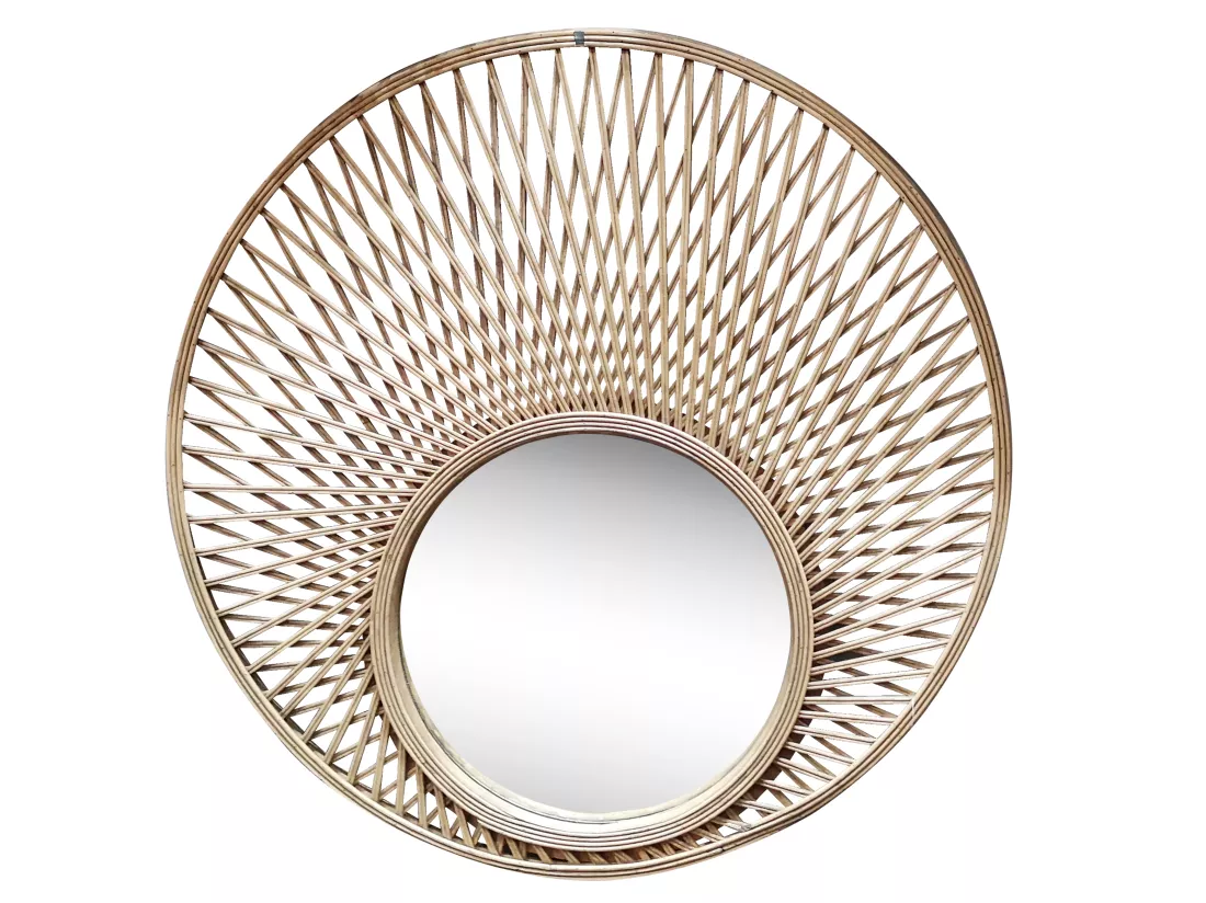 Miroir rond décalé en bambou 80cm