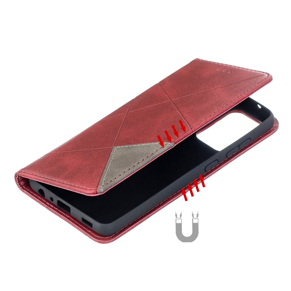 Samsung Galaxy A52s 5G / A52 (5G) Leder Tasche Flip Cover mit Kartenfächern Geometrisches Design - Rot