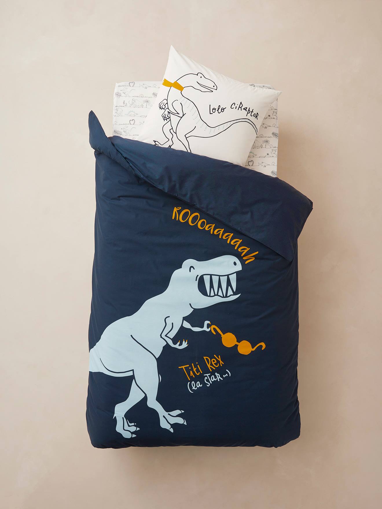 Conjunto infantil Magicouette® DINORAMA, azul escuro liso com motivos.