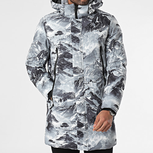 Doudoune Capuche Blanc Gris