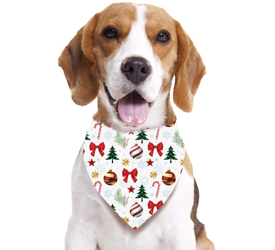 Bandana branca estampada para cachorro com guirlandas, 69x35 cm