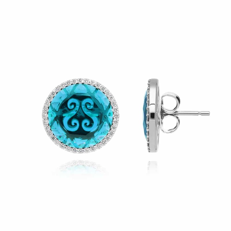 Boucles D'oreilles Disque Argent Pierre Bleu Azur