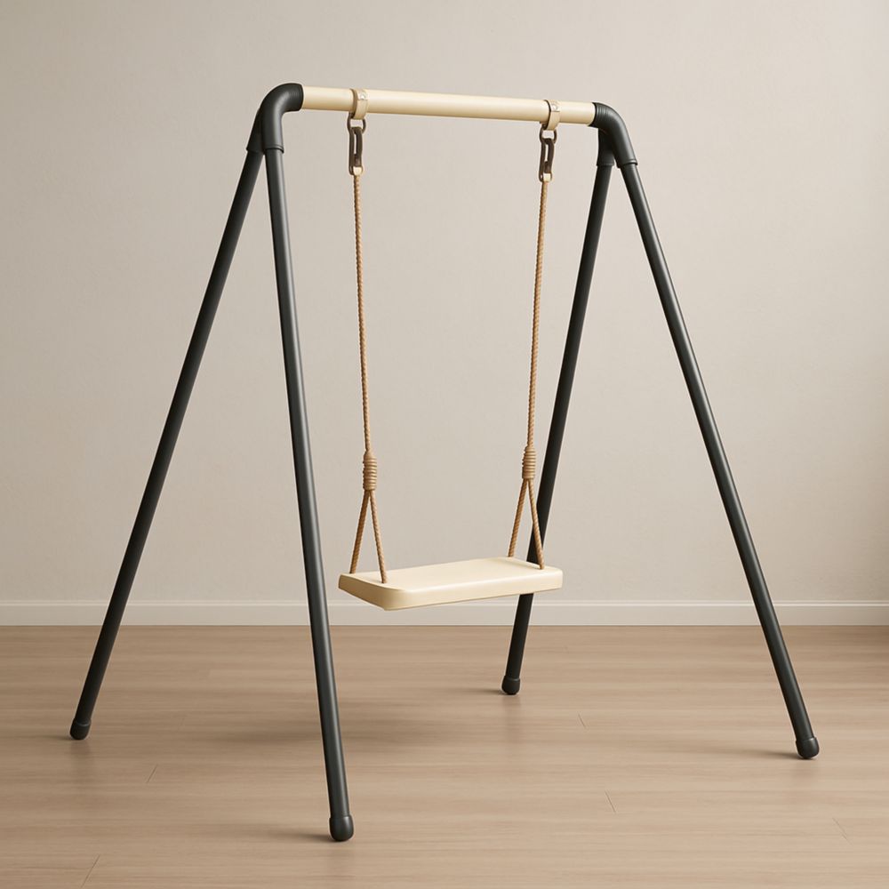 Kinderschaukel Metallrahmen Beige/Schwarz Baumwollseil Innen/Außengebrauch
