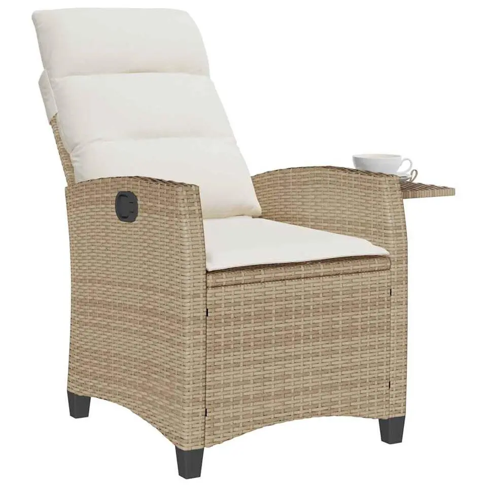 vidaXL - Verstelbare tuinstoel met bijzettafel - Beige - Poly rattan