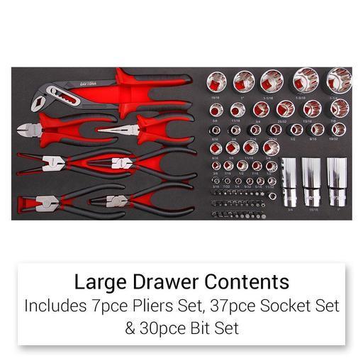 Conjunto de ferramentas para máquinas Daytona D520PSKIT com 520 peças, armário de 6 gavetas e armário de rolos com 7 gavetas.