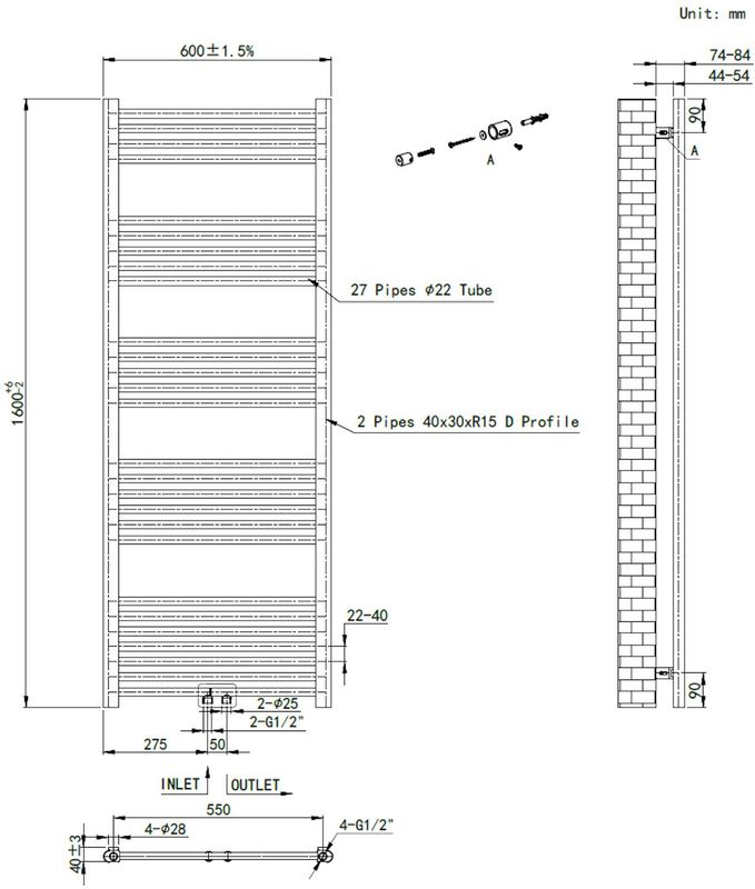 BWS - Cory - Handdoek Radiator - Goud - Messing - 557 Watt