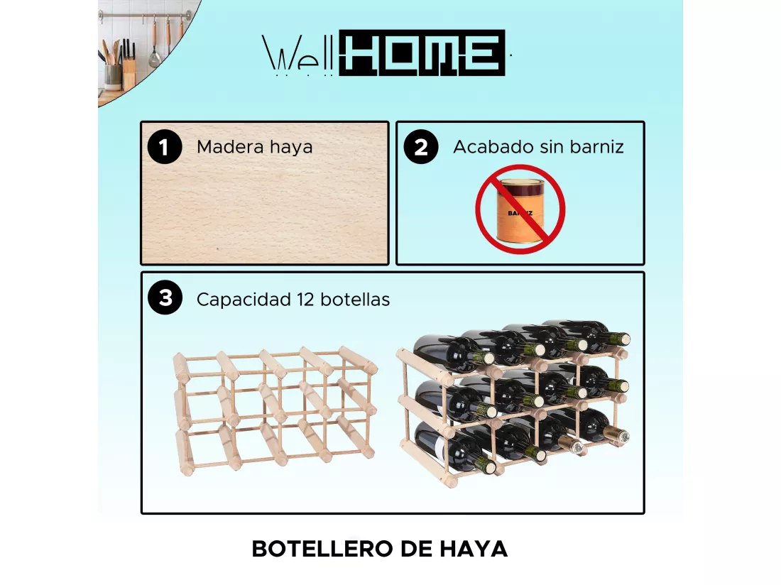 Porte-bouteilles en hêtre pour 12 bouteilles