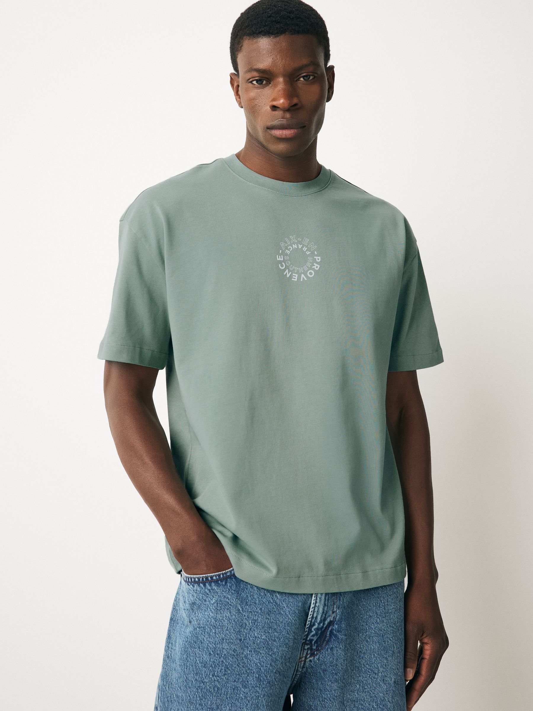 Wit/groen/neutraal - Relaxt dik T-shirt met grafische print