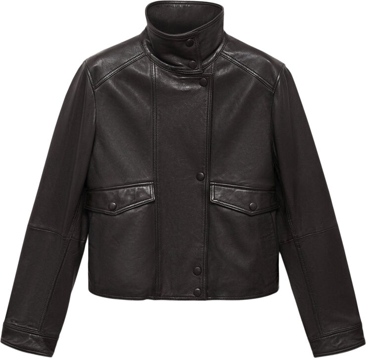 MANGO Pockets leather jacket Brown