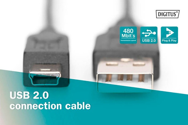 Digitus USB-Kabel »USB 2.0 Kabel Typ A-mini B (5pin) USB 2.0« 180 cm