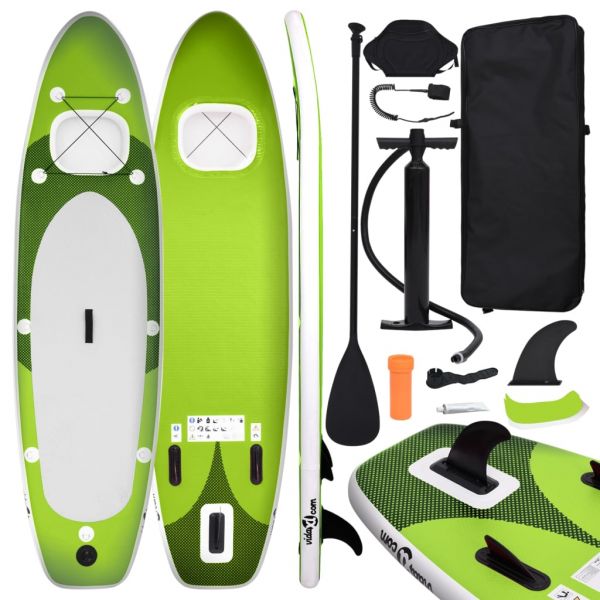 vidaXL Conjunto Prancha de Paddle Sup Insuflável 330x76x10 cm Verde - 93387